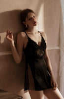 Sweet Reveal Lace Satin Chemise Nightgown, Exquisite Lingerie Dress