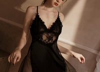 Sweet Reveal Lace Satin Chemise Nightgown, Exquisite Lingerie Dress