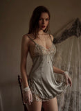 Elegant Charming Back Lace Embroidered Nightgown, Exquisite Lingerie Dress