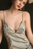 Floral Satin Embroidery Nightgown, Sexy Lingerie, Satin Lingerie