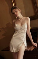 Exquisite Little Flower Embroidered Satin Nightgown