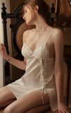Exquisite Little Flower Embroidered Satin Nightgown