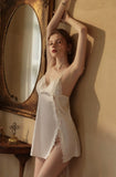 Exquisite Little Flower Embroidered Satin Nightgown